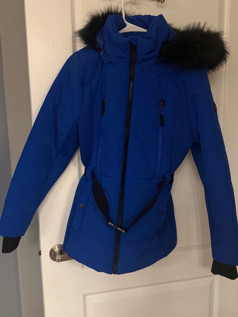 Michael Kors Royal Blue Ski Jacket with Black Faux Fur Trim
